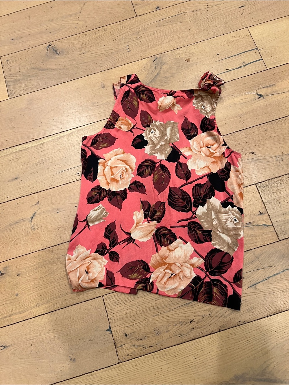 Talbots Coral Pink Floral Ruffle V-Neck Sleeveless Top - Picture 4 of 5
